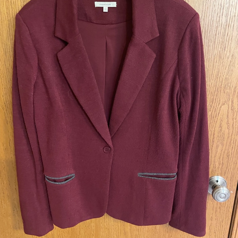 Burgundy / Wine Wool Blazer with black/white check touches on collar and pockets